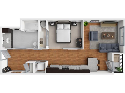 Floor plan for studio, 1 bath, 625 sqft